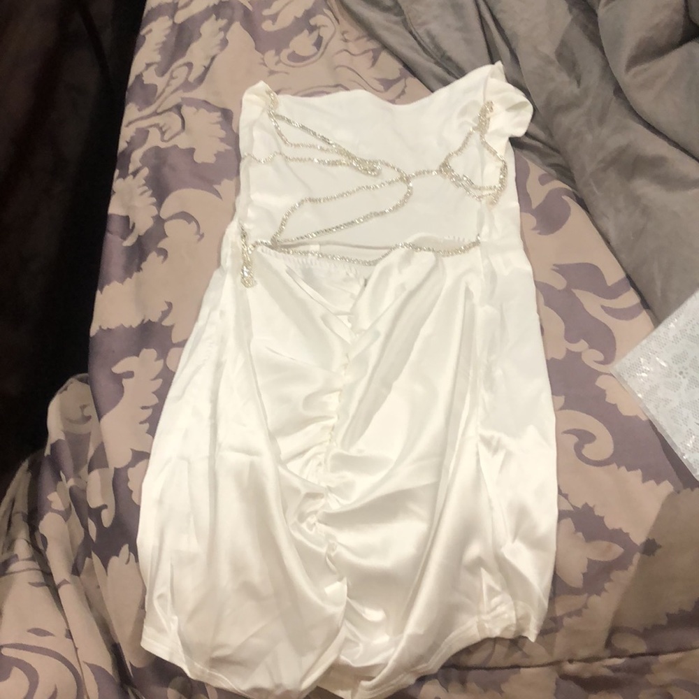 New with tags white satin rhinestone mini slip dress - Picture 9 of 9